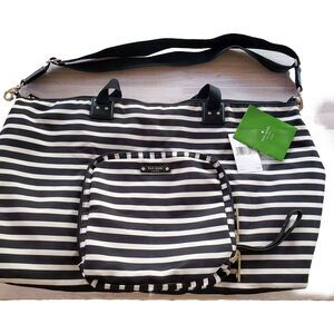 Kate Spade Tote Bag Black Cream Stripe Pink Bon Voyage Travel Bag Baby WKRU261
